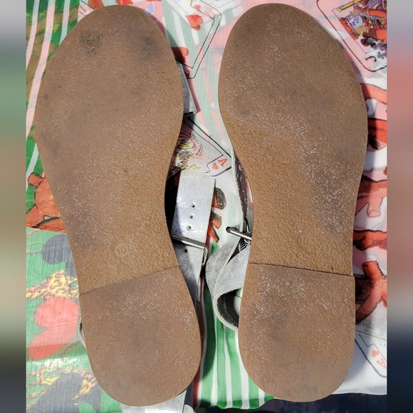 Madewell The Boardwalk Sandal Ankle Strap Flat Silver Leather Metal Size 10 - Picture 3 of 4